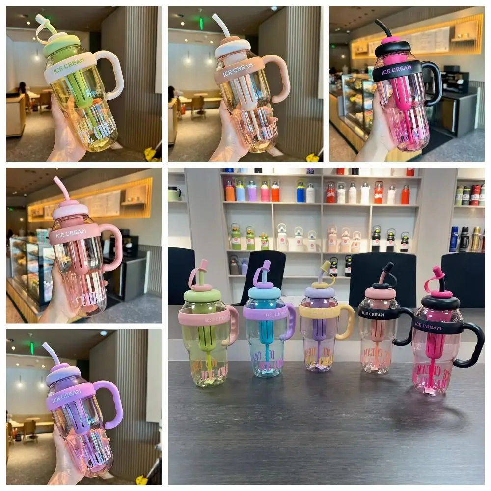 Milky Tea Cup with Straw Water Bottle with Handle Good-looking PC Sports Water Bottle Tea Infuser Colorful Lucky Belly Cup Home