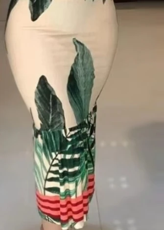 

Women's Off-Shoulder Tropical Print Maxi Dress Ruffled Neckline and Striped Trim Ideal for Summer Vacation