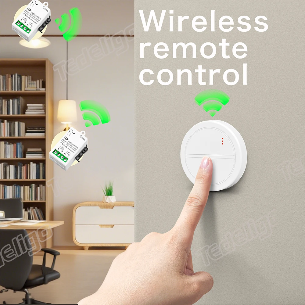 RF 433MHz Wireless Remote Control Light Switch 220V 110V 10A Relay Receiver Mini Round Button Wall Panel Switch For LED Lamp
