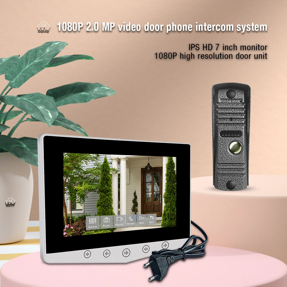 Hayway Home Video Intercom 1080P Video Doorbell Camera for Apartment 7 Inch Monitor Support one-key Unlock, Motion Detection
