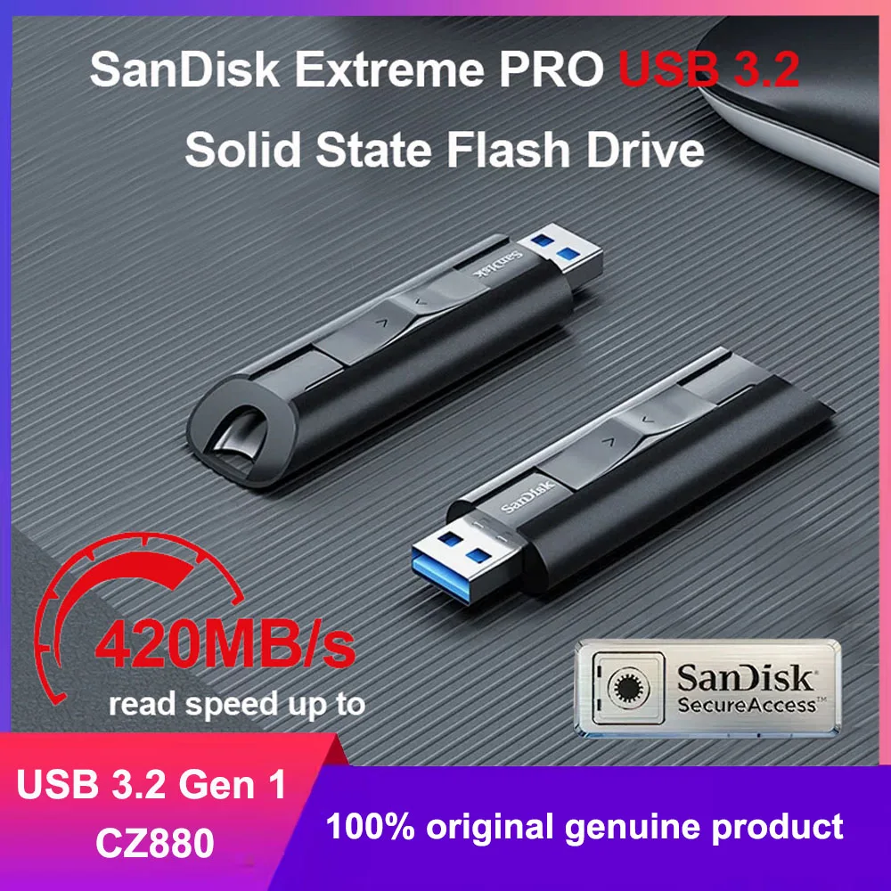 

Твердотельный накопитель SanDisk Extreme PRO USB 3,2 Gen 1, флеш-накопитель 128 ГБ, 256 ГБ, флеш-накопитель, флешка, карта памяти Usb, скорость записи до 380 м