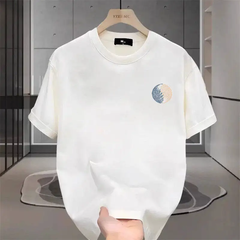American Vintageoversize Pure Cotton Moon Printed Short Sleeves Summer New Men's and Women's Fashion Casual Short Sleeves