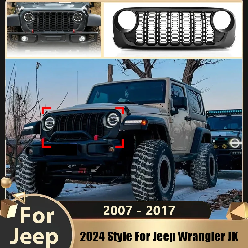 2024 نمط المصد الأمامي شبكة مصبغة ل جيب رانجلر JK JKU 2007 2008 2009 2010 2011 2012 2013 2014 2015 2016 2017 Lantsun J400
