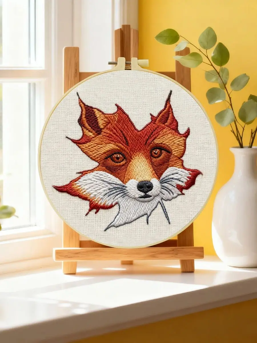 1 Stück 20X20CM/15X15CM 7,87/6,3 Zoll Fuchs-Stickerei-Starter-Kit DIY-Kit DIY-Stickerei-Set Handarbeiten Nadelkunst Heimdekoration – Detail 6
