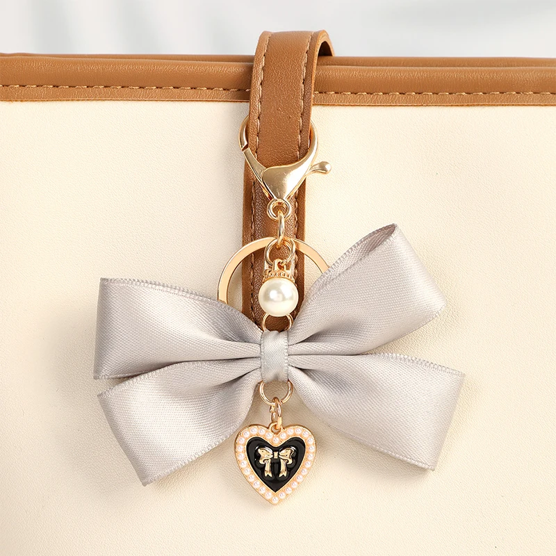 Fabric Ribbon Bow Love Heart Pendant Keychain Butterfly Knot Hanging Chain Anti-Lost Keyring Backpack Charms Bag Decor Gifts