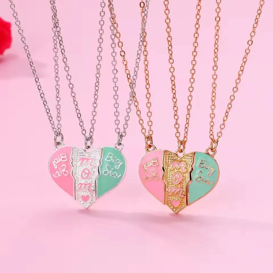 2/3pcs Mother Daughter Necklaces for Women Girls Kawaii Mom Sisters Heart Shaped Pendant Chain Magnet Jewelry Mother's Day Gift - view 5
