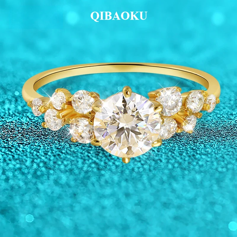 Anillos de moissanita QIBAOKU de oro amarillo de 14K y 10K con 1.3cttw para mujer, joyería de calidad, alianza de boda con diamantes de laboratorio brillantes, GRA 2026