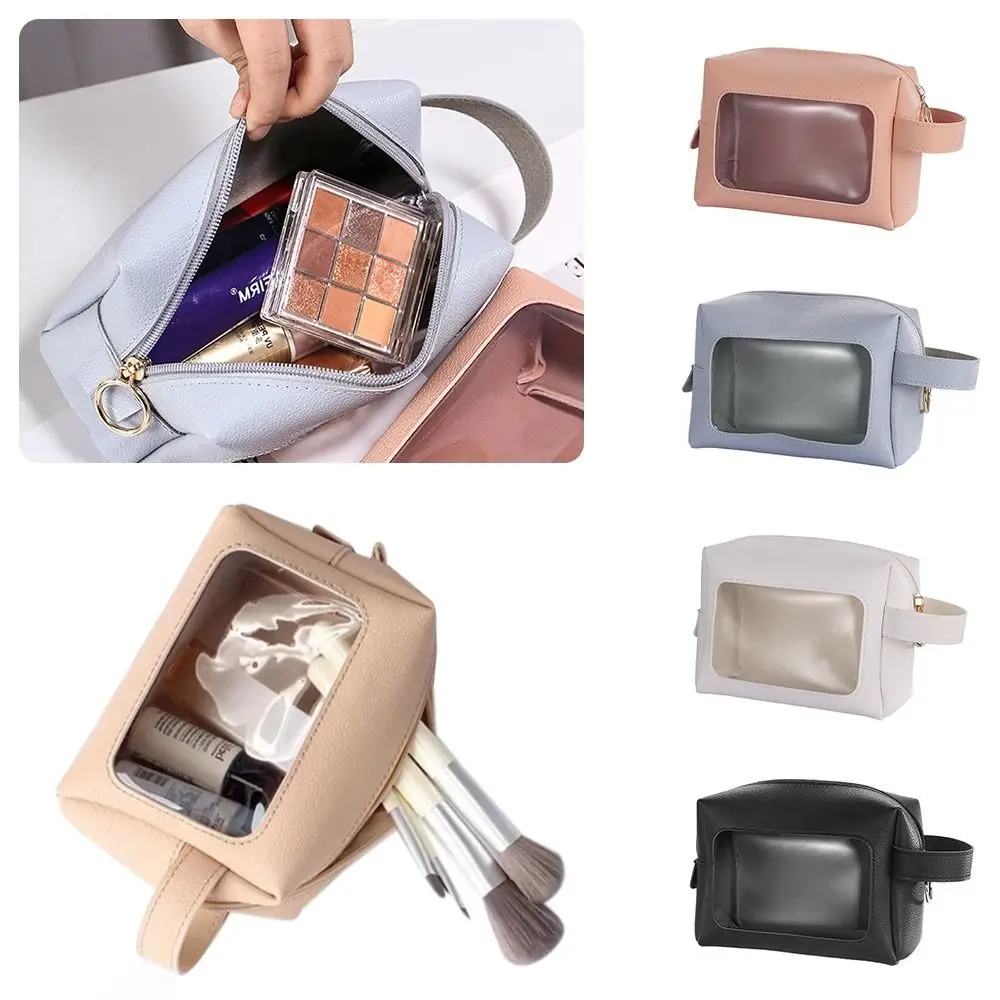 

Портативная прозрачная косметичка, водонепроницаемый косметичка из синтетической кожи с ручкой, сумка для туалетных принадлежностей, дорожная сумка