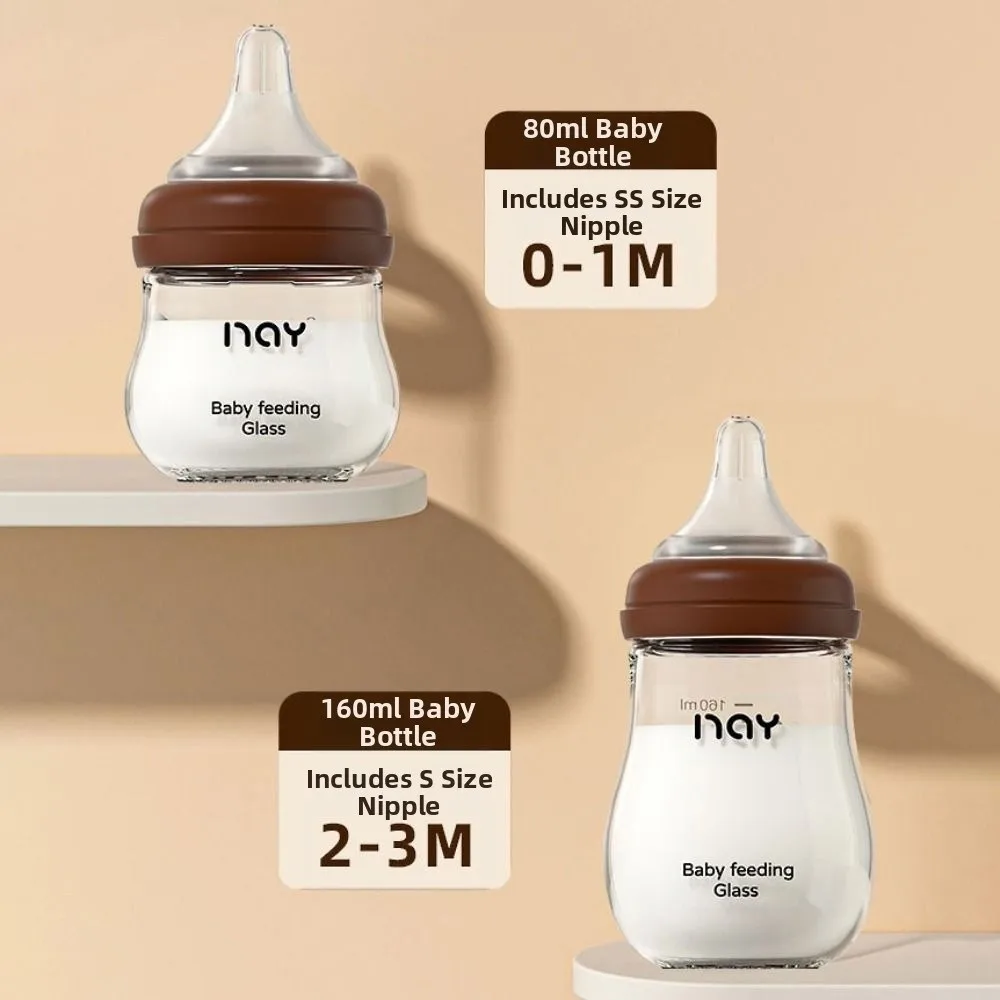 Glass Baby Bottle Anti-flatulence 80/160ML Newborn Feeding Bottle Silicone Nipple Anti Choking Wide-Caliber Milk Bottle