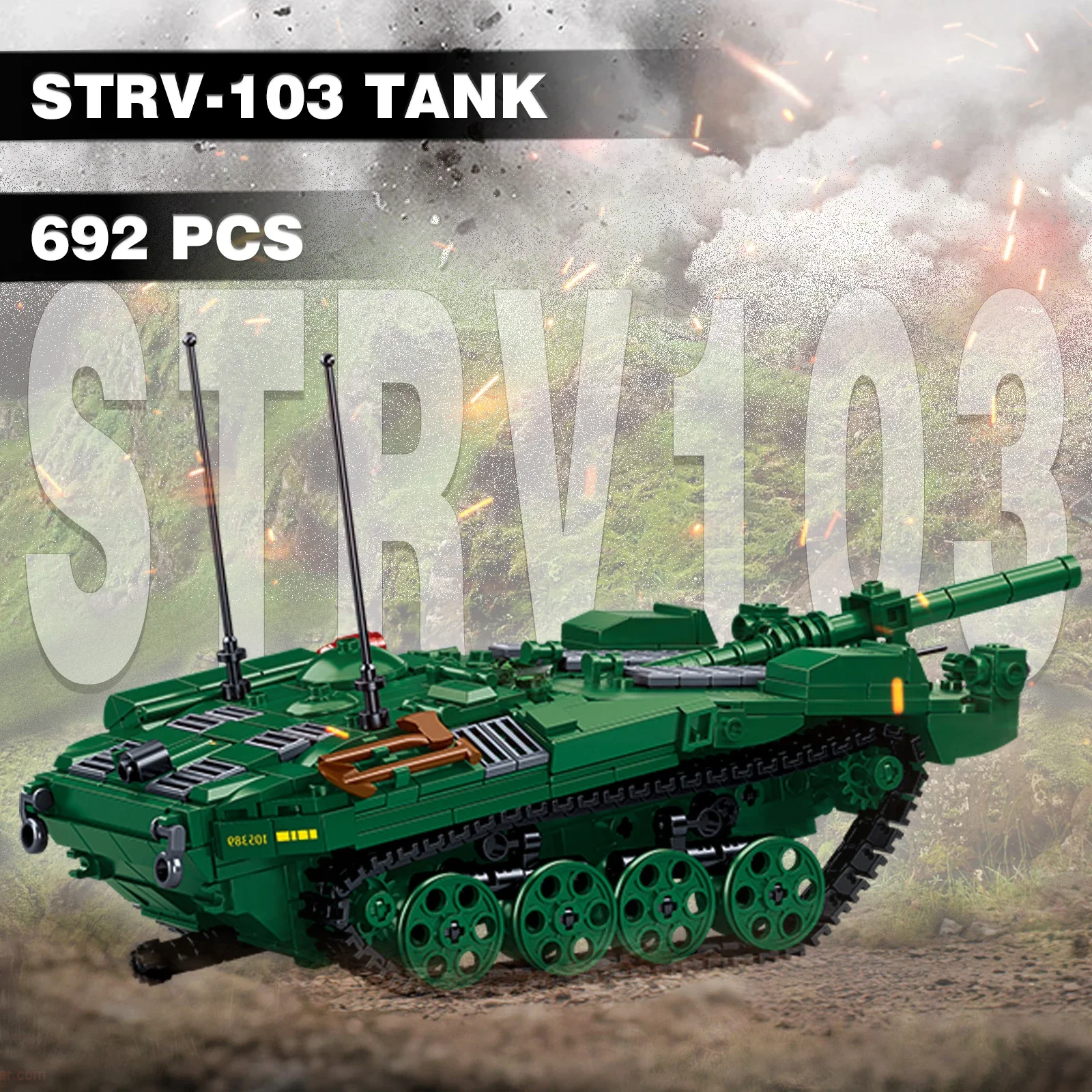 692PCS Strv103 Main Battle Tank Building Blocks Soldier Mini Figure Classic Tank Model Bricks Children DIY Toys Holiday Gifts