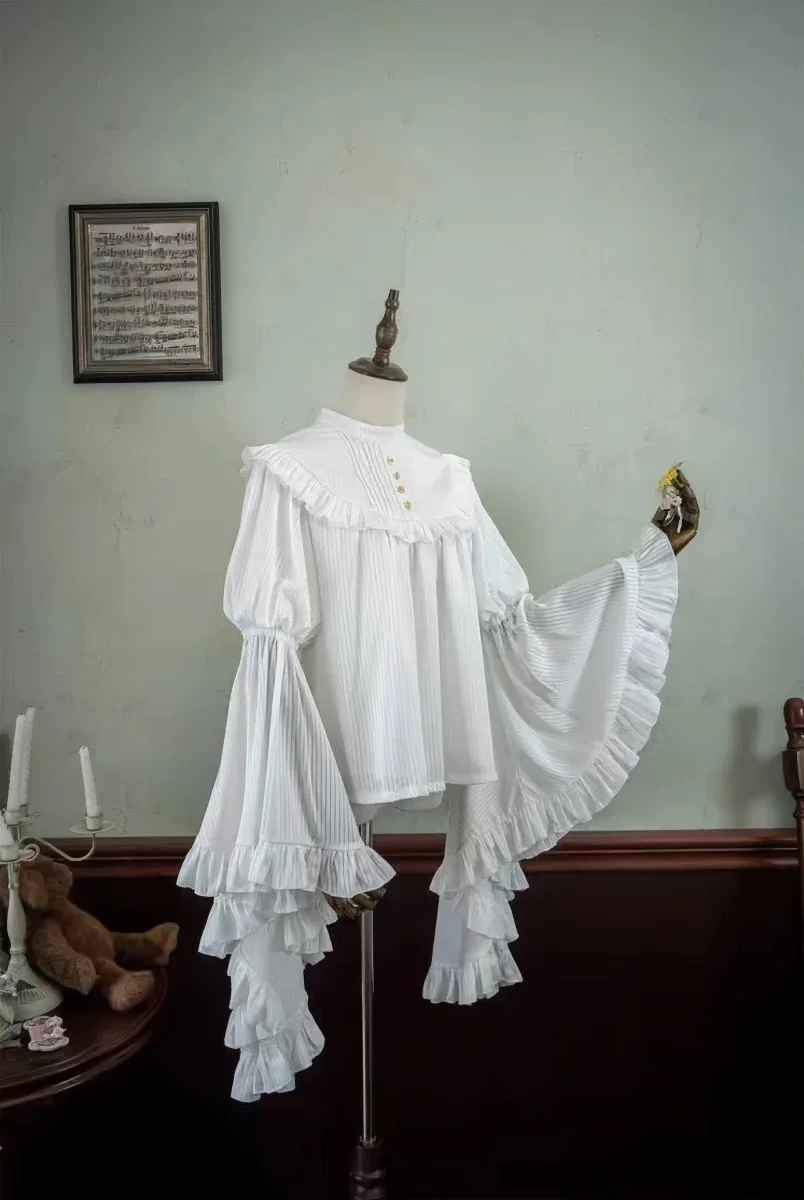 Vestido Lolita de estilo gótico blanco, camisa pura, falda de espina de pescado, Ji, sobremangas, cumpleaños