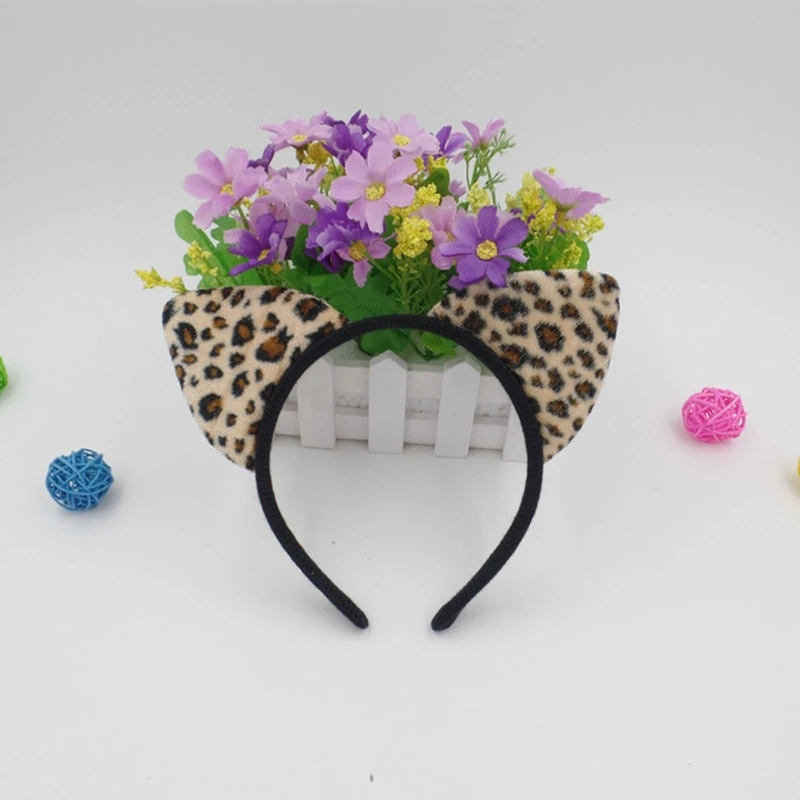 Leopard for Cat Ear Headband for Cat Ear Hair Hoops Night Party Anime Hairband Cow Tiger Print Headbands Clip Animal Hai