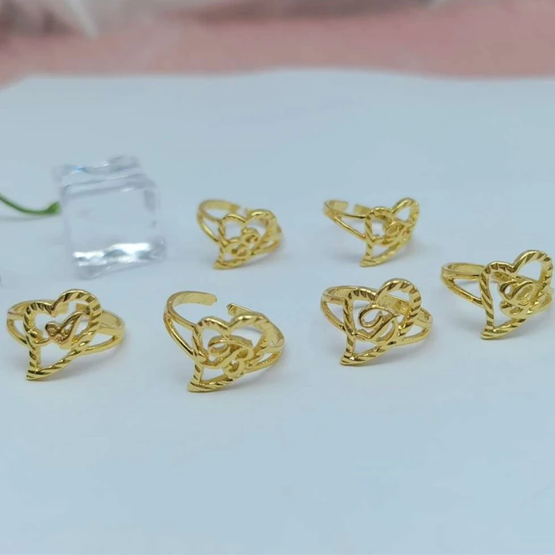 Duoying-Bagues Initiales Personnalisées, Hip-Hop, Coeur, Lettre, Forme de Cœur, Cadeaux pour la colonne vertébrale