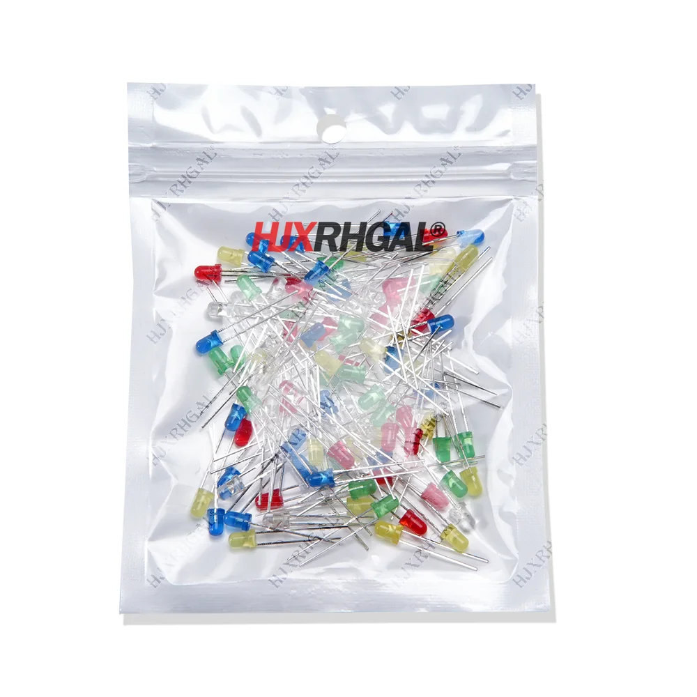 100PCS 3mm LED diode Light Assorted Kit 5Colors*20PCS F3 White Yellow Red Green Blue  component DIY kit