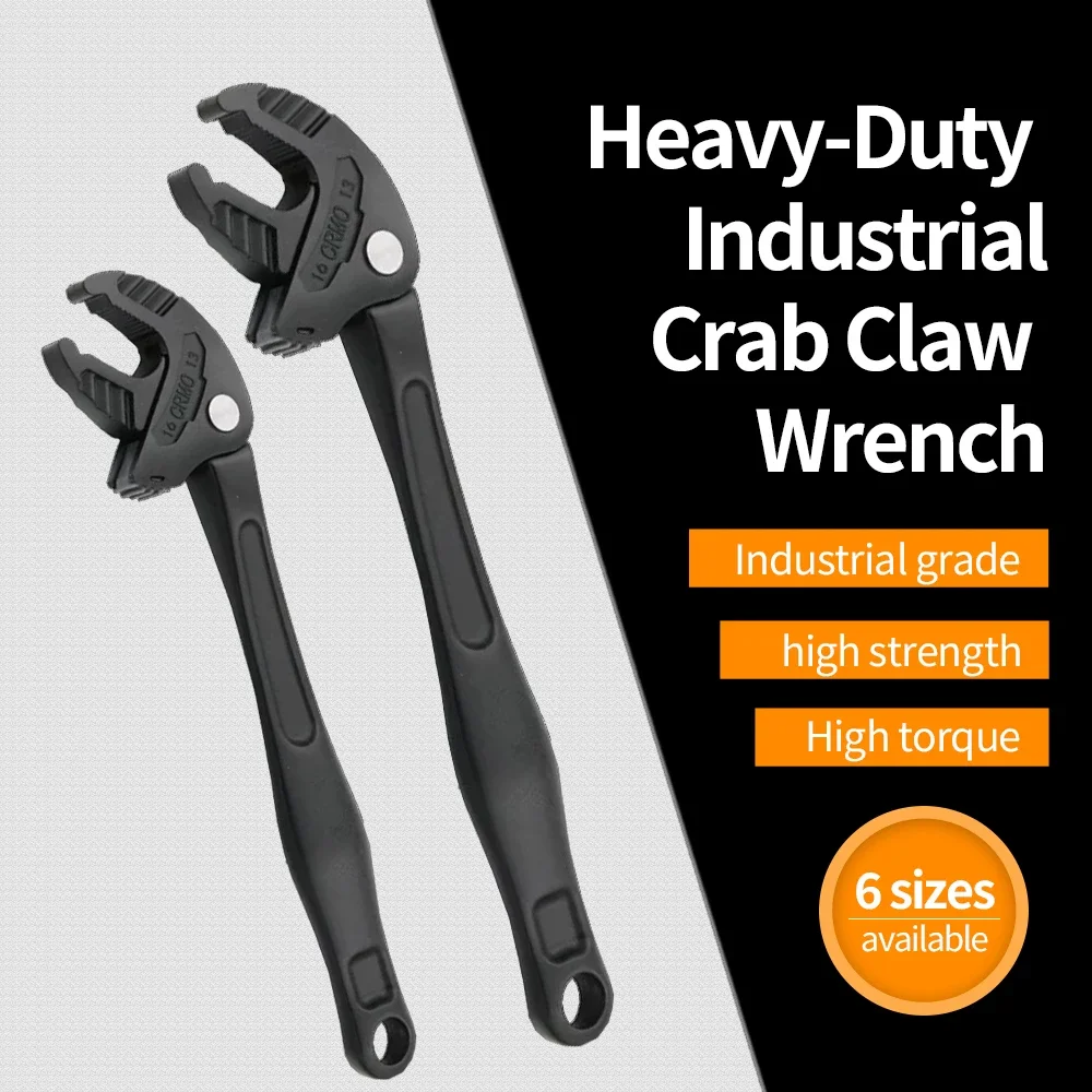 Heavy-Duty Industrial Crab Claw Wrench - Quick-Adaptive Ratchet, Wide Jaw Adjustable Tool for Automotive Repair, Plumbing