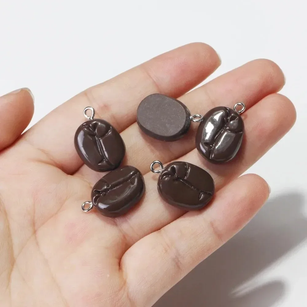 10Pcs Mini Coffee Bean Resin Charms Realistic Imitation Cacao Pendants DIY Supplies For Earring Necklace Key Ring Making view 6