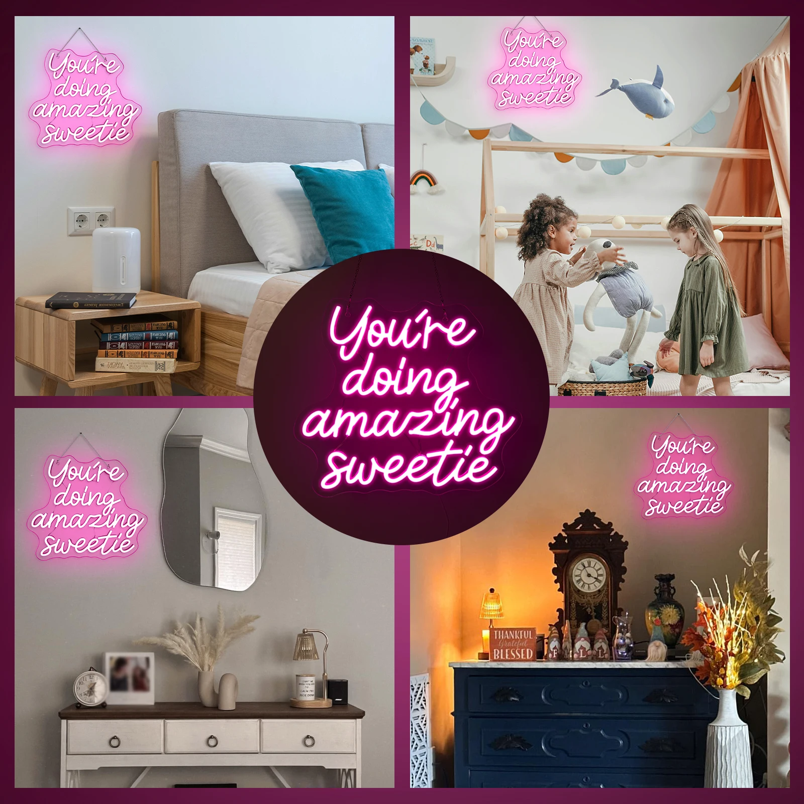 

You're Doing Amazing Sweetie Neon Sign Pink Led USB Dimmable Light Up Sign Wall Decor for Bedroom Party Salon Gifts for Birthday