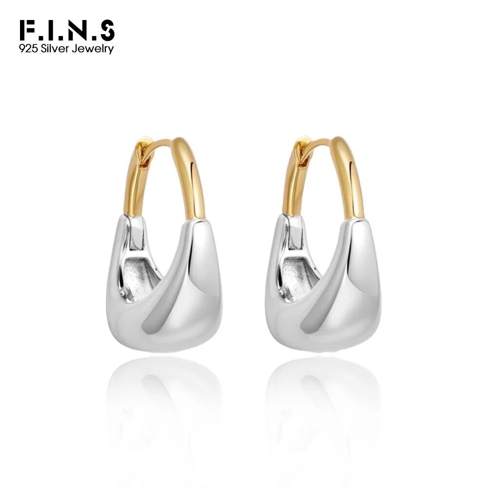

F.I.N.S Color Separation S925 Sterling Silver Smooth Ear Buckle Geometric Piercing Hoop Earrings Minimalist Fine Jewelry Gifts