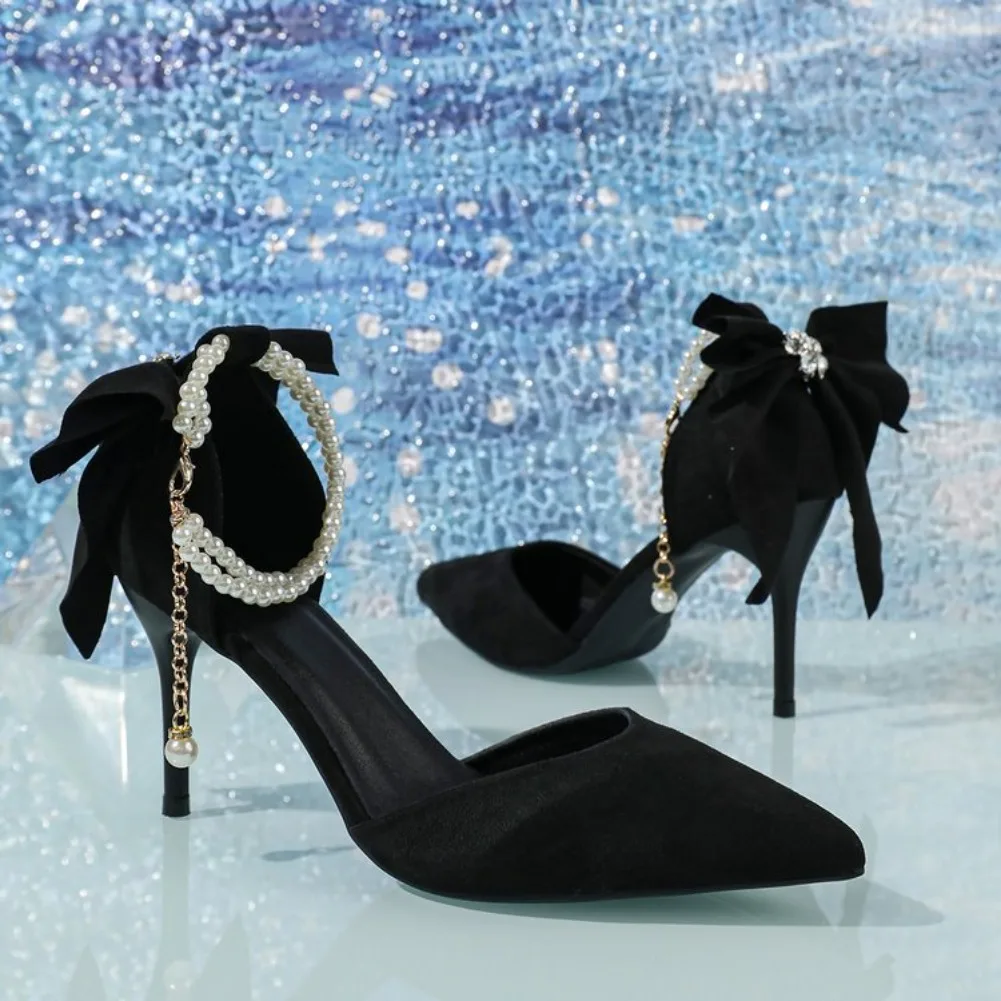 Women's Pumps Thin Heel Wedding Shoes 2026 Red Butterfly Shallow High Heels Buckle Strap Sandals Elegant Pointed Toe Women Shoes