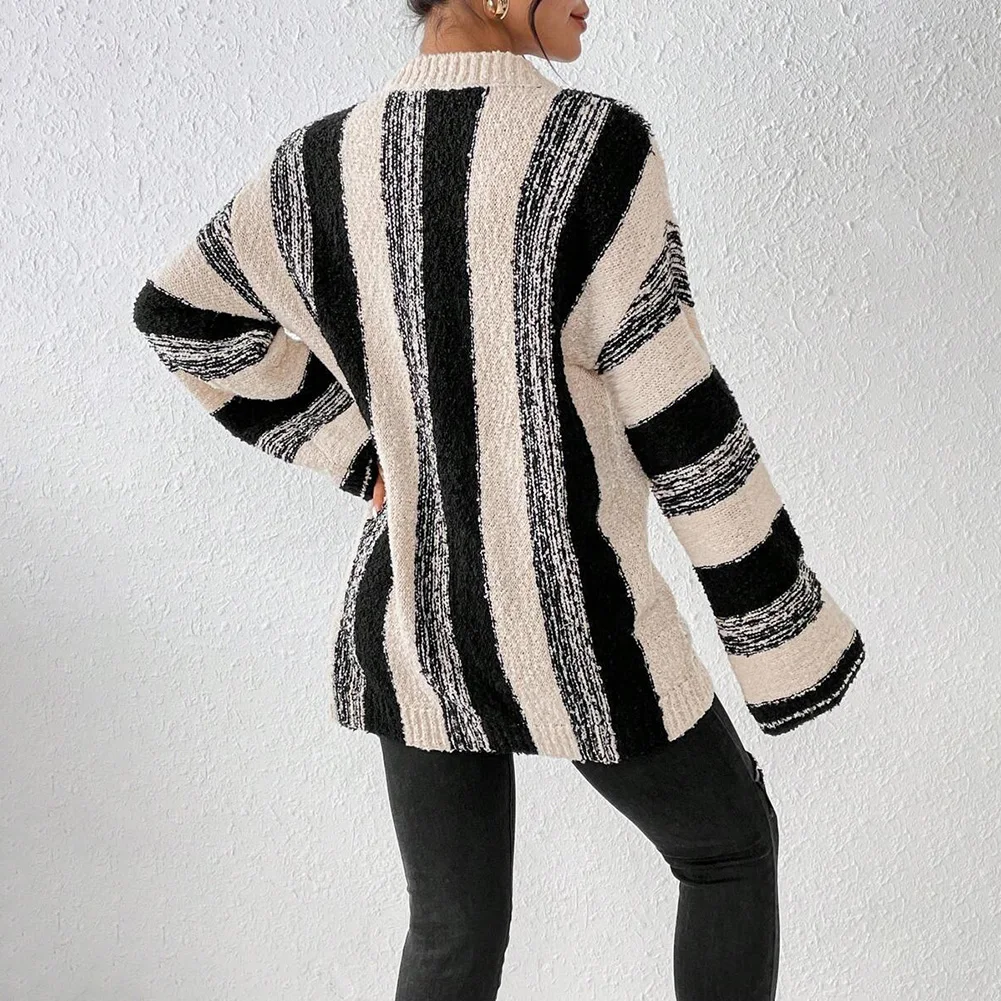 Women loose fit cardigan pullover sweater longsleeved casual with almonds pattern suitable for home holiday vacation