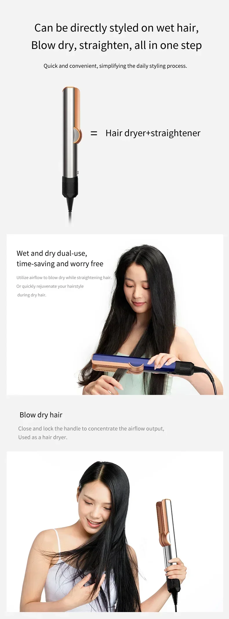 2-in-1 Haartrockner und Glätteisen Kombi mit Professionellem Negativ-Ionen-Technologie Langanhaltendes Styling-Tool für Alle Haarstrukturen – Detail 3