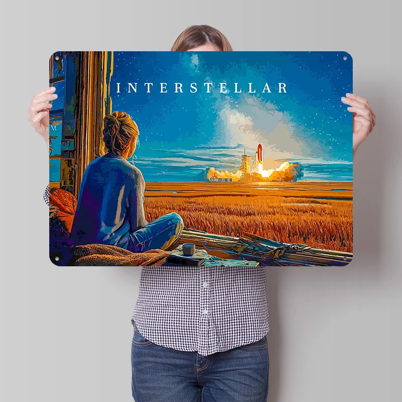 Interstellar: Watching a Rocket Launch 3D Printed Texture Poster Personalized Wall Art Retro Metal Tin Signs for Room Decor Home