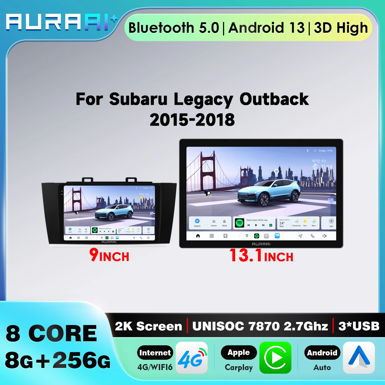 AURAAI Car Radio For Subaru Legacy Outback 2015-2018 Support 360cam ADAS Android Auto Wireless Carplay 4G WiFi GPS RDS AI Pro FM