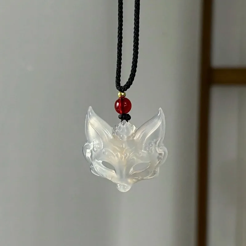 Fox Mask Pendant Necklace Chinese Style Ethnic Adjustable Long Rope Unisex Couple Friend Gift Boho Jewelry Accessory