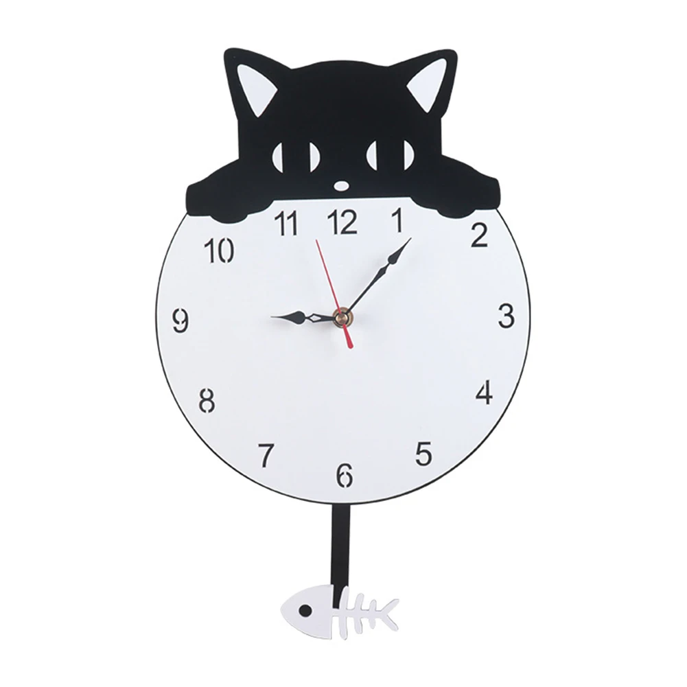 Wall Clock 40*25cm Battery Operated Clock Adorable Kitten Design Clear Display Home Office Decor Office Decoration