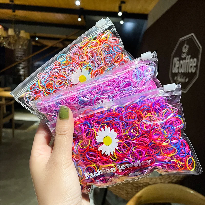 1000Pcs/Pack Colorful Small Disposable Hair Bands Scrunchie Girls Elastic Rubber Band Ponytail Holder Hair Accessories Hair Ties