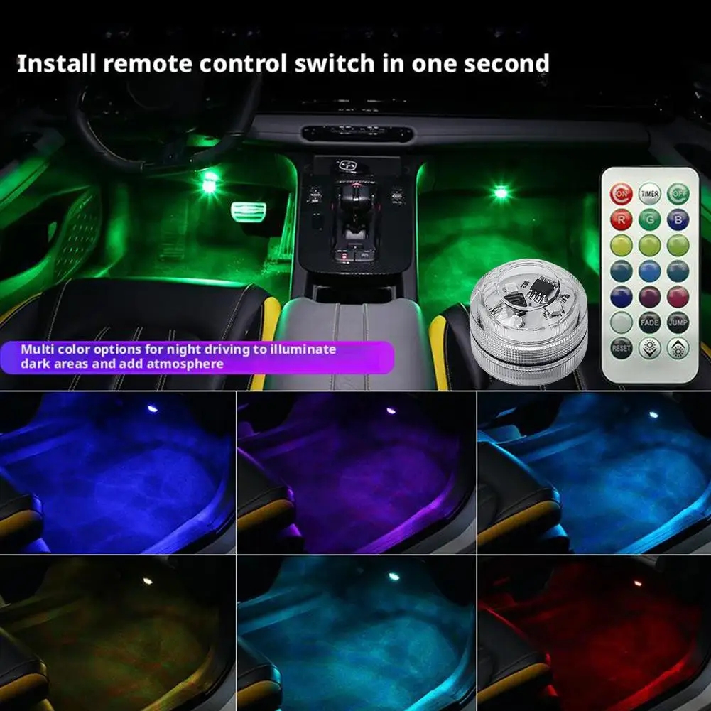 

2/6/8PCS Car Colorful Atmosphere Light Wireless Adhesive Remote Accessories Car Light Interior Control LED S1H7