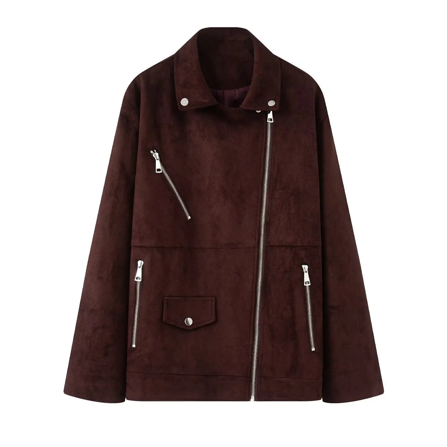 

Новинка 2025, модная бархатная текстура, байкерское пальто с джатовым воротником-стойкой, трансграничное женское пальто средней длины, однотонное