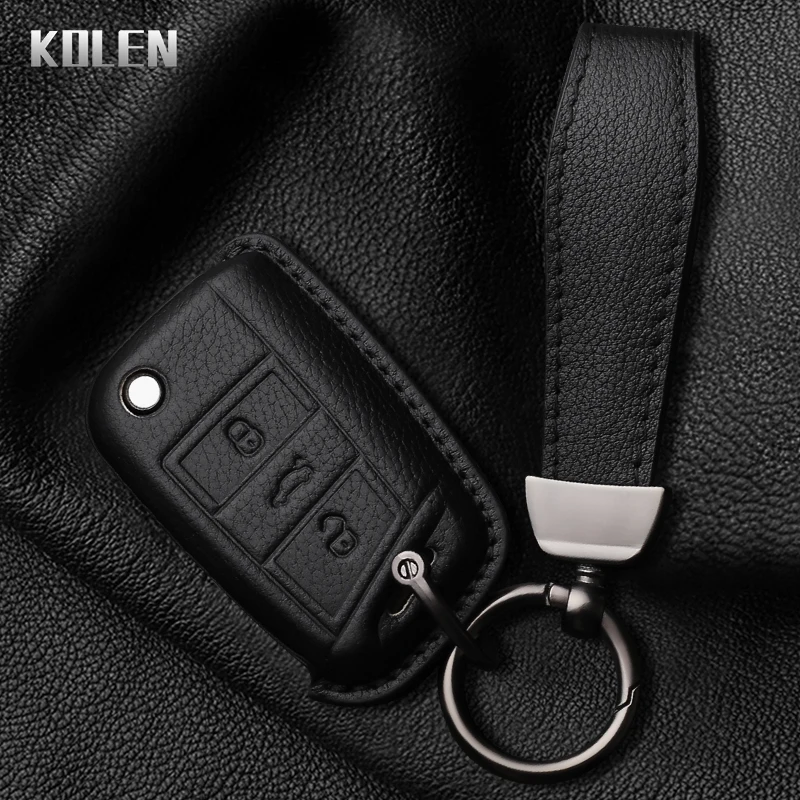 Leather Car Key Case Cover Shell For VW Volkswagen Golf 7 MK7 Tiguan MK2 For SEAT Ateca Leon FR 2 Ibiza For Skoda Octavia Fob