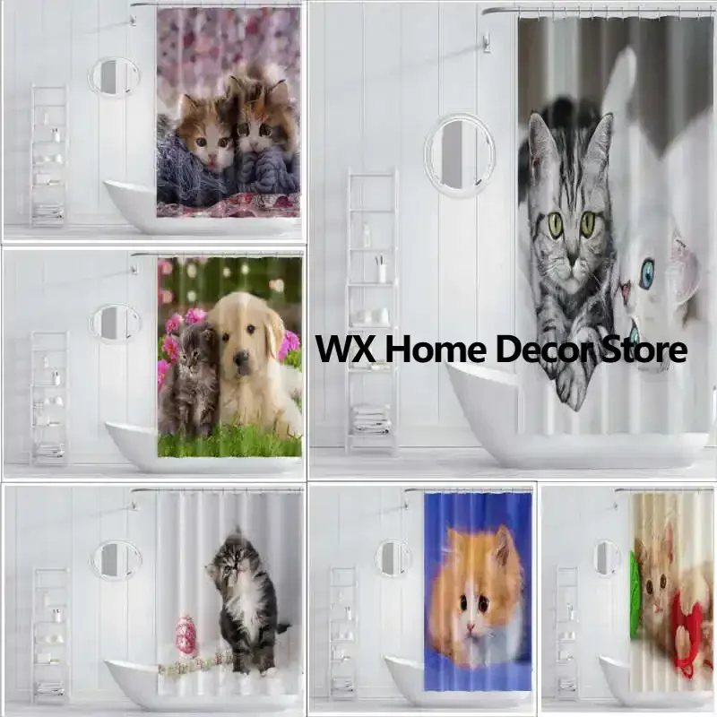 

Cute Cat Printed Shower Curtains for Bathroom and Shower Room Waterproof Mildew Resistant