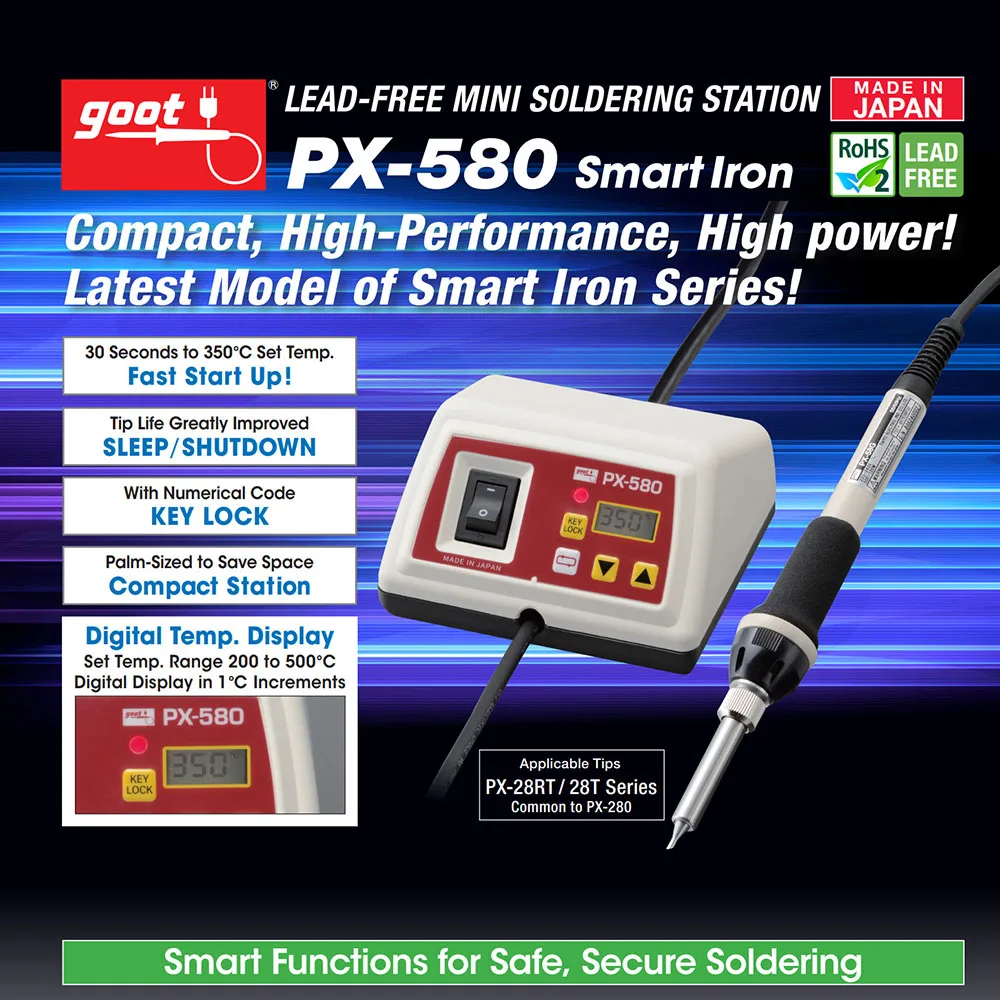 Japan GOOT 220V PX-580 Lead-free Mini Soldering Station Compact High-performance High-power with Digital Display