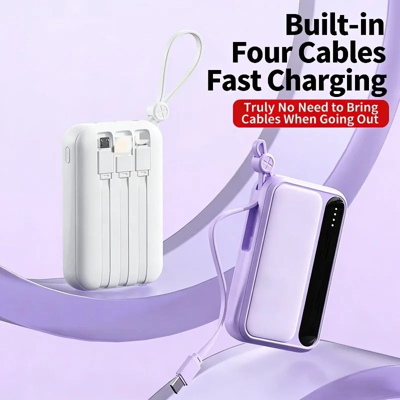 

10000/20000mah Power Bank 4 in1 Built in Cables Intelligent Digital Display Light Portable Battery for IPhone Android Phone