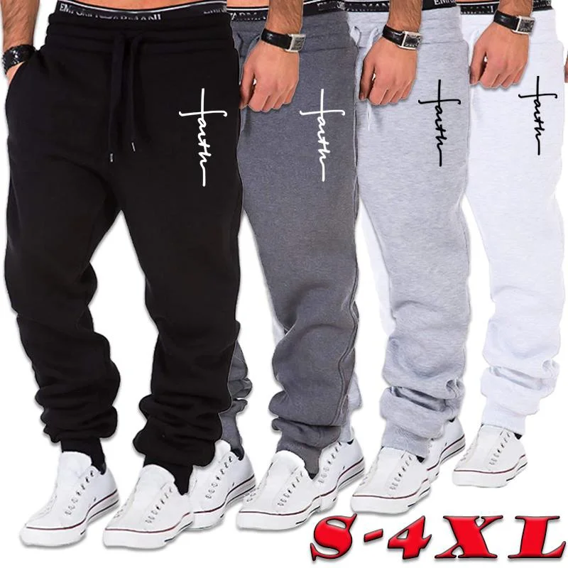 

New Faith Printed Trousers Men Jogger Pants Bodybuilding Gyms Pants Casual Loose Comfort Sweatpants Outdoor Running Pants S-3XL