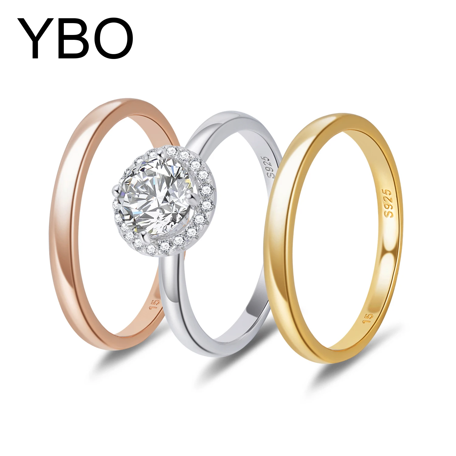 YBO 3PCS 100% 925 Sterling Silver Rings For Women Moissanite Diamond Zircon Bridal Ring Wedding Engagement Ring Set Fine Jewelry