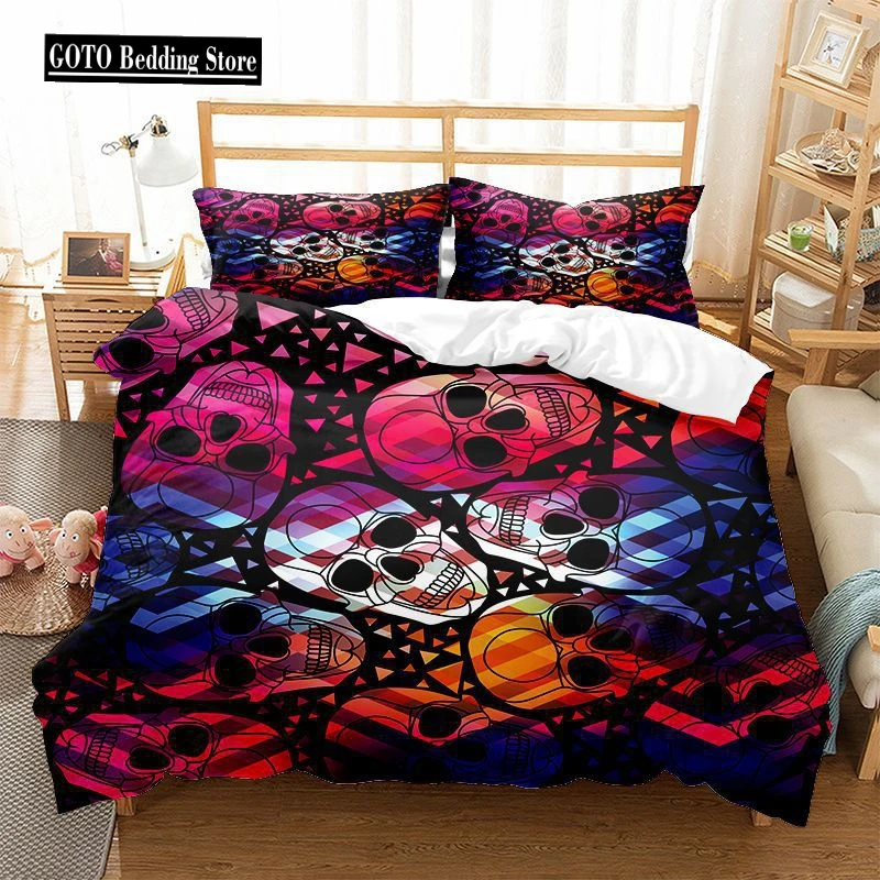 

Halloween Printed Duvet 2 People Bedding Set Color Sugar Skull Duvet Cover with Pillowcases Microfiber Duvet Cover Set Bedroom