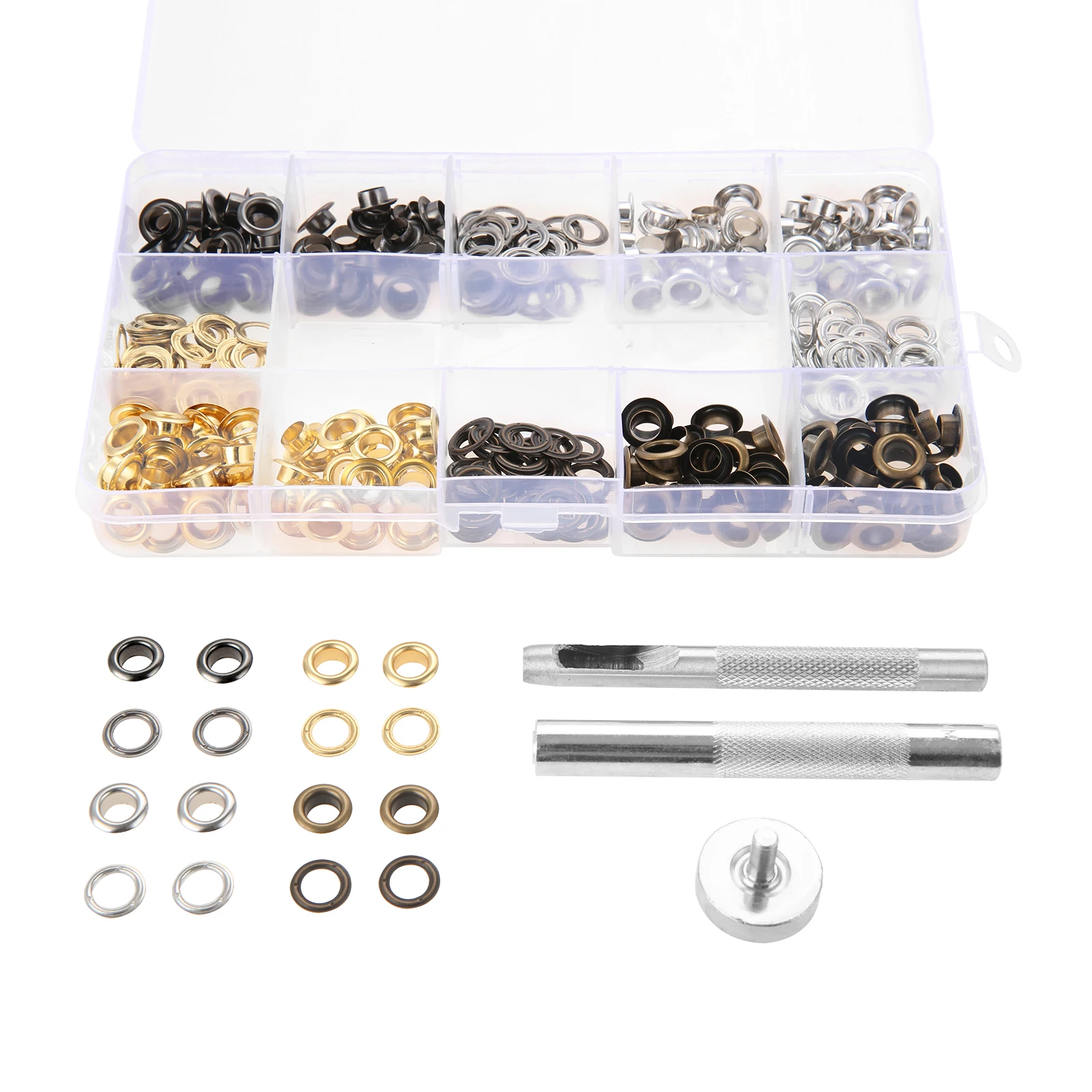 200kits/box Grommets 1/4 In Eyelet Kit Solid Copper Button Install Tool Punch Bronze Black Gold Silver DIY Leather Craft Repair