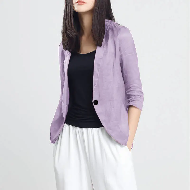 Women's Clothing 2022 Thin Solid Button Blazers Spring Summer Office Lady Fashion Business Casual Slim Simple Capable Neutral