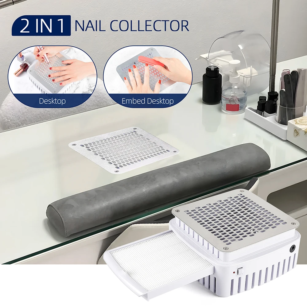 Professional Nail Dust Collector With Filter Built-in Desktop Nail Vacuum Cleaner Gel Nails Manicure Desk Collector For Nails