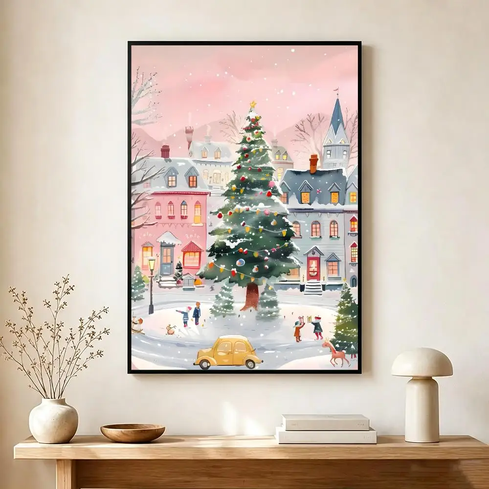 Art Concept C-Christmas Tree In Winter Town Poster Lightweight Self‑Adhesive PP Wall Decal for Living Room Bedroom Decor Gift