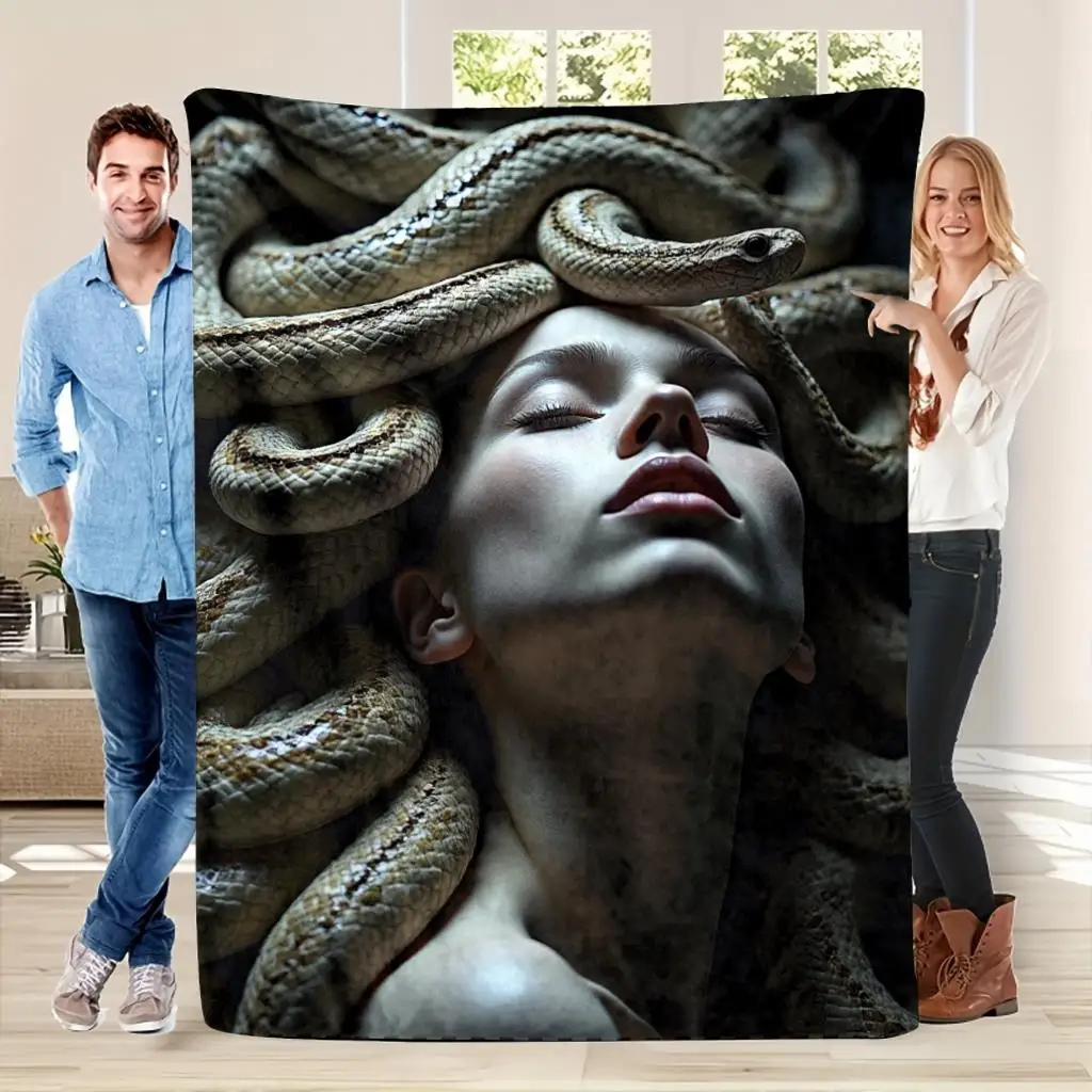 Medusa - Greek Mythology Flannel printed blanket suitable for all seasons suitable for living room office sofa and travel