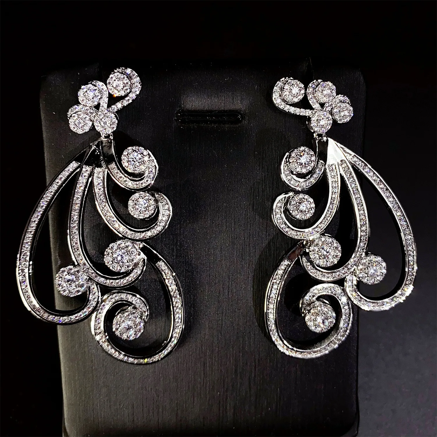 

new luxury jewelry women earrings zircon silver gold color shiny wedding party jewelry bride earrings anniversary gift wholesale