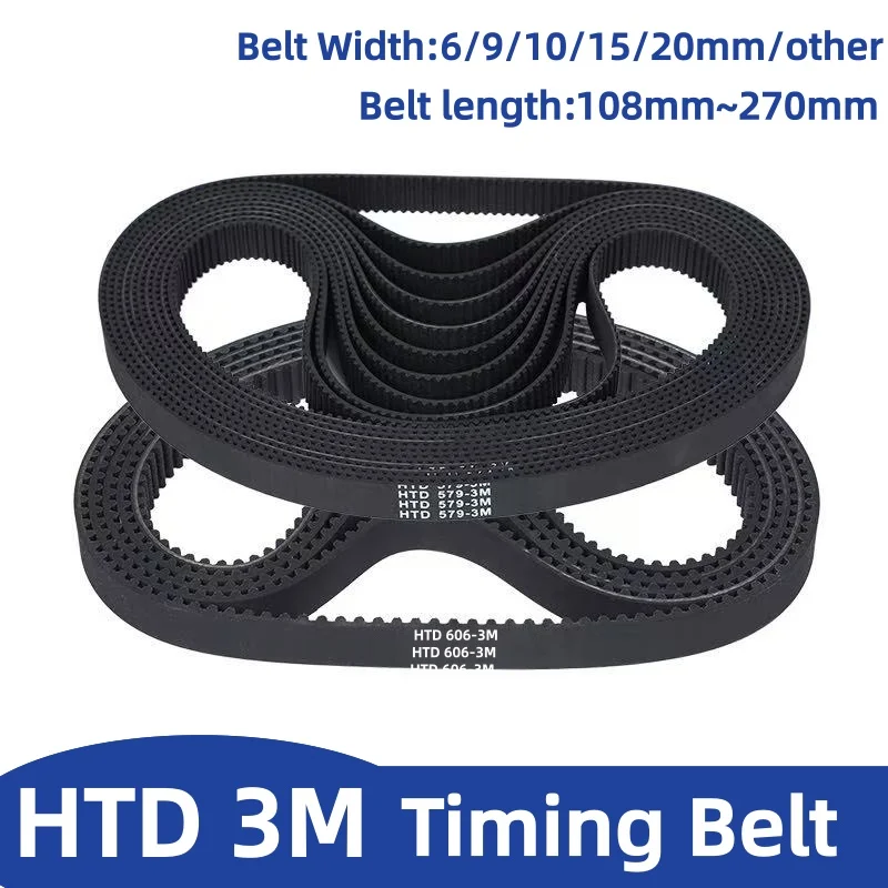 HTD3M Timing Belt Picth Length 108mm To 270mm HTD108-3M/117/120/126/129/135 Width 6-50mm 3M Closed Loop Rubber Synchronous Belts