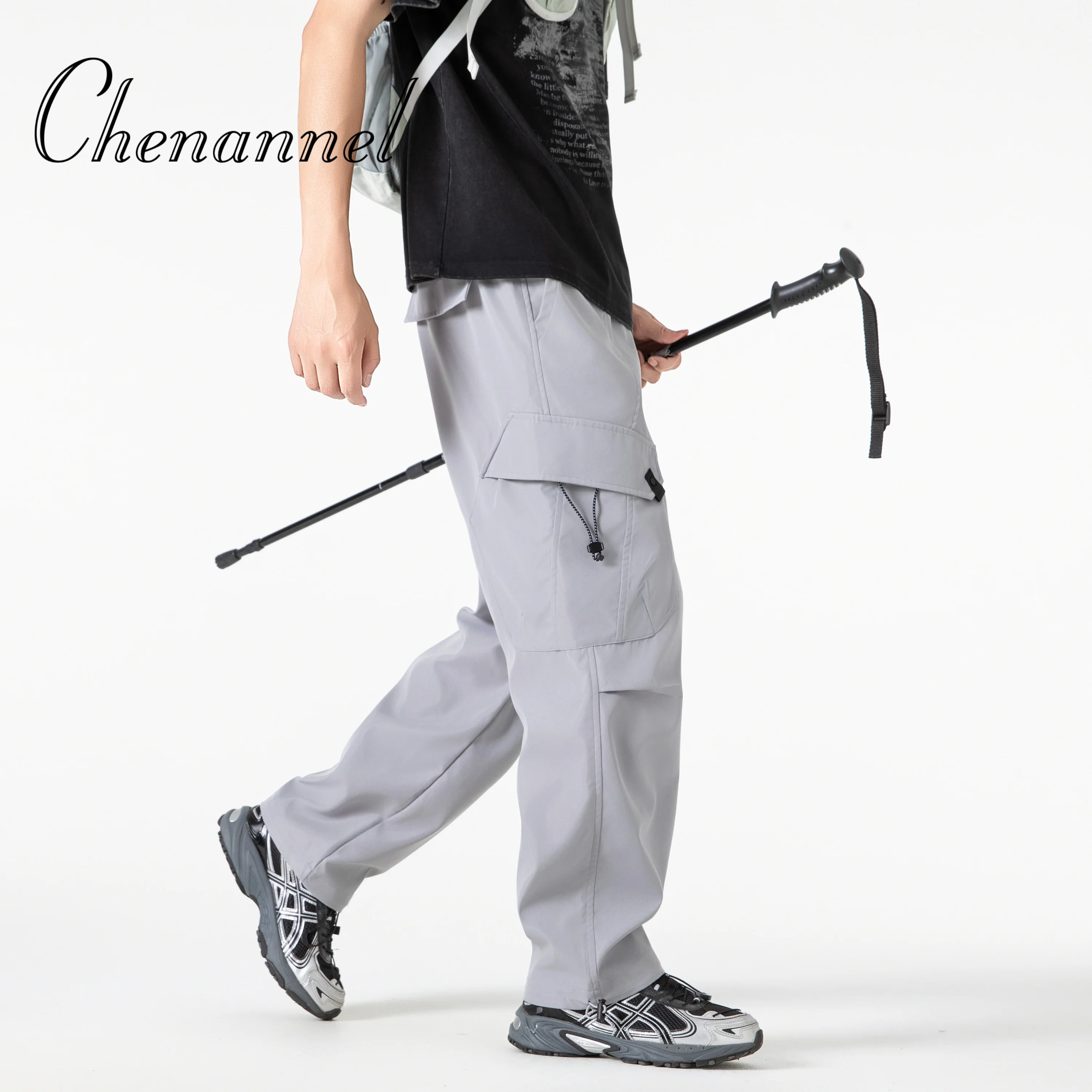 Calças de trabalho lavadas cinza primavera e outono calças soltas retas masculinas outono calças estilo descontraído