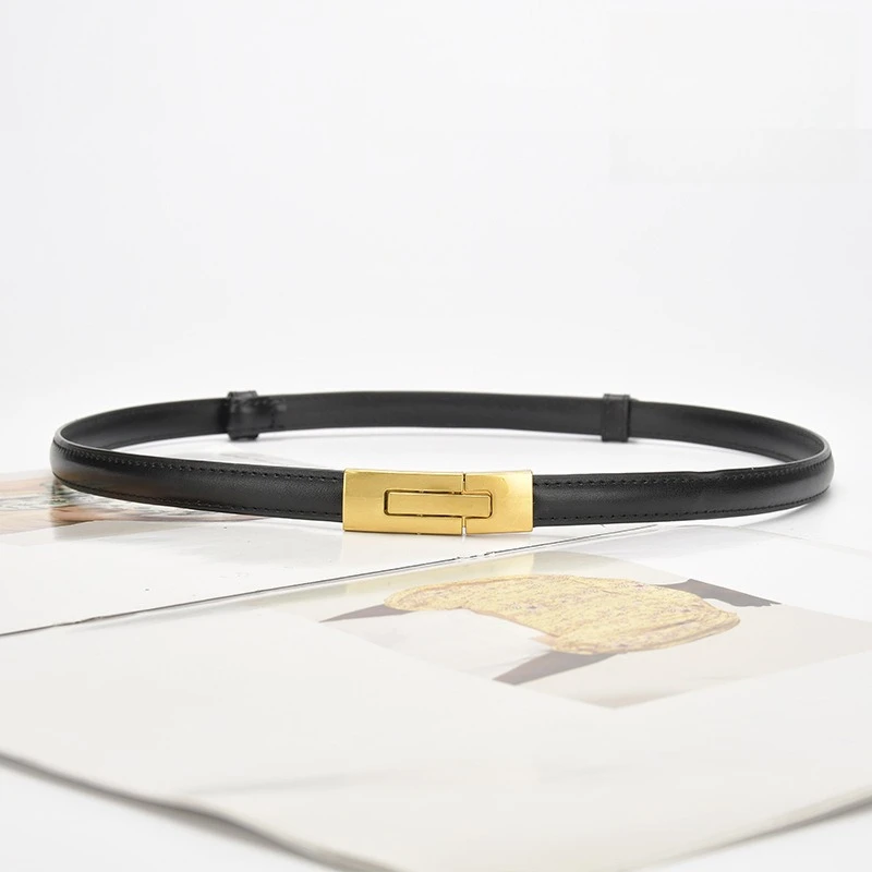 Genuine leather thin belt women's versatile adjustable buckle belt women's decorative dress small belt women's style