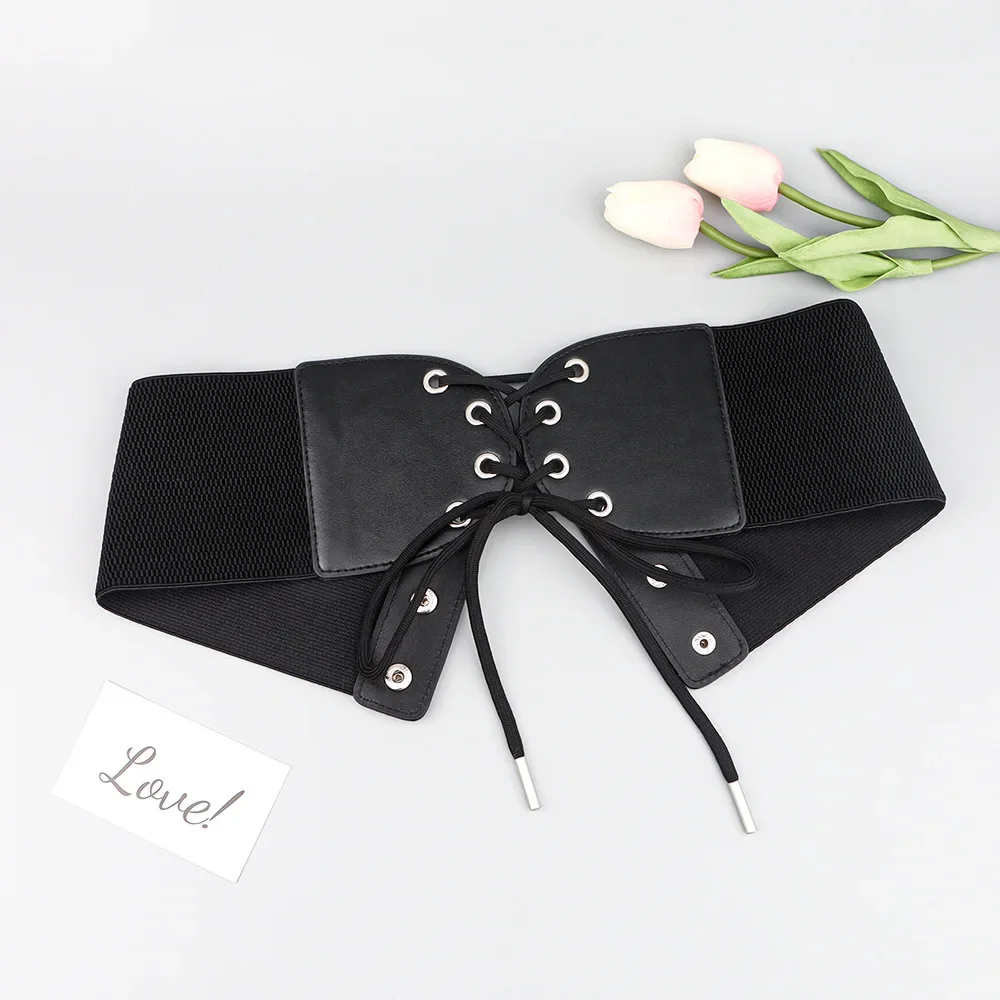 Wide Waistband Black Paired with Shirt Elastic Waist Belt Cummerbunds Women's Slimming Bow Waist Closure Apparel Accessories