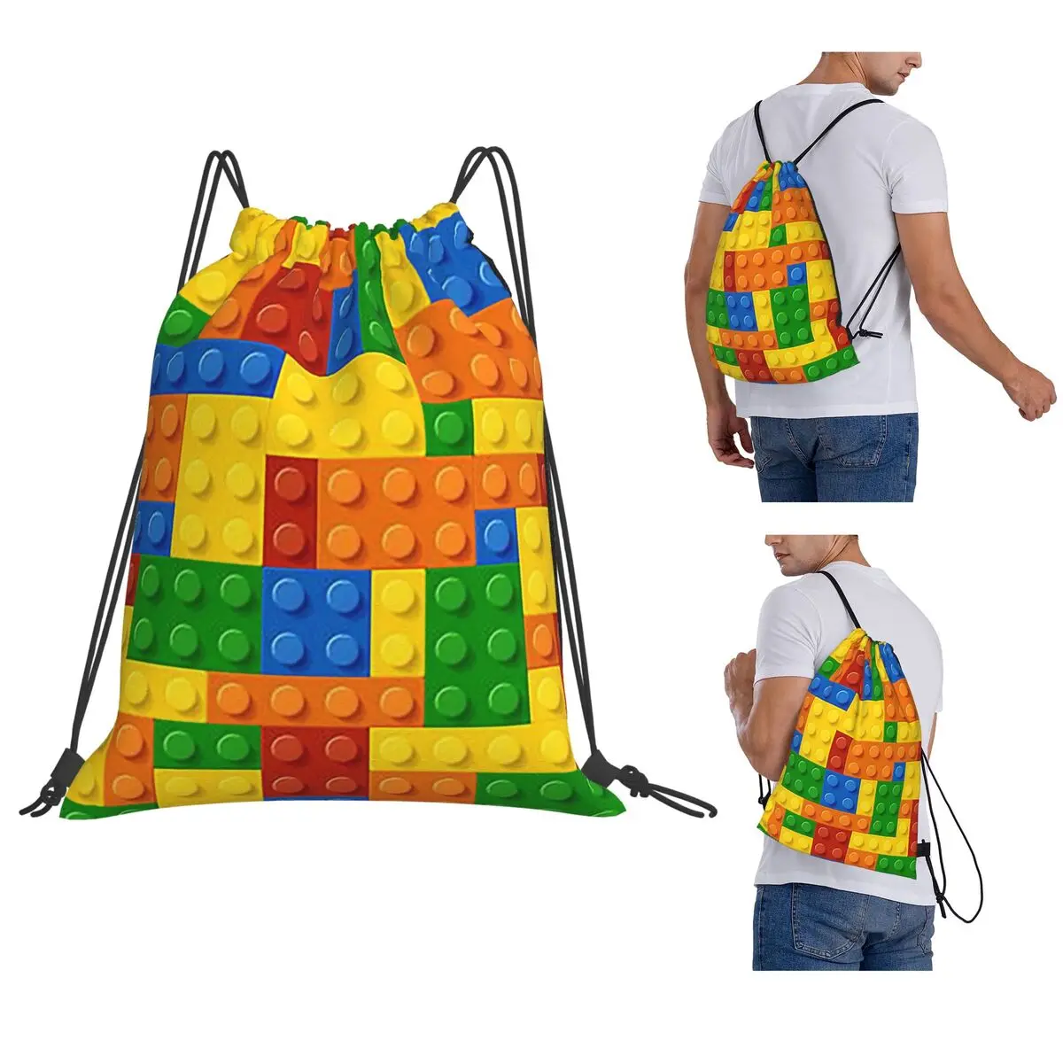 Building Blocks Construction Brick Backpacks Casual Drawstring Bundle Pocket Sports Bag Book Bags for Man Woman Students